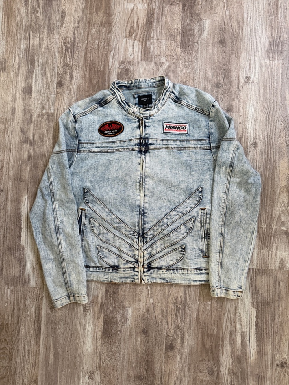Forever 21 Light Blue Washed Denim Jacket with Patch Details